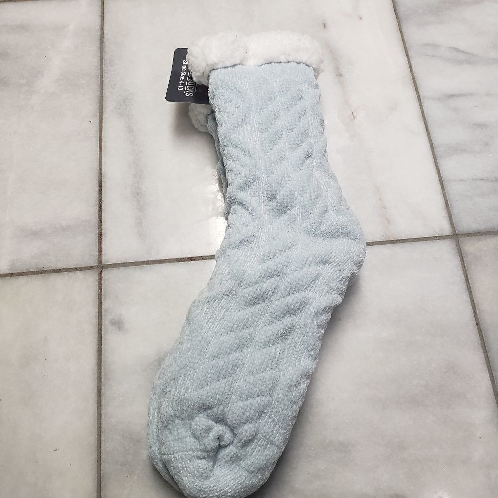 Cozy Lounge Ladies Socks sz 4-10 Baby Blue  White